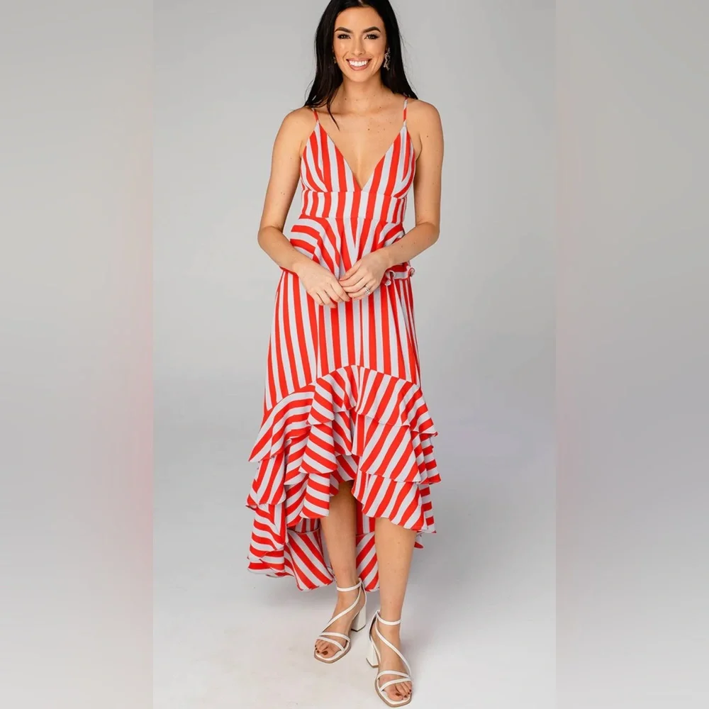 Buddy Love Georgia Ruffled Tiered Sleeveless High-Low Dress-Nautical - Picture 3 of 8